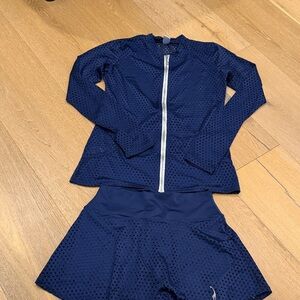 Navy Blue Activewear Set with Jacket and Shorts